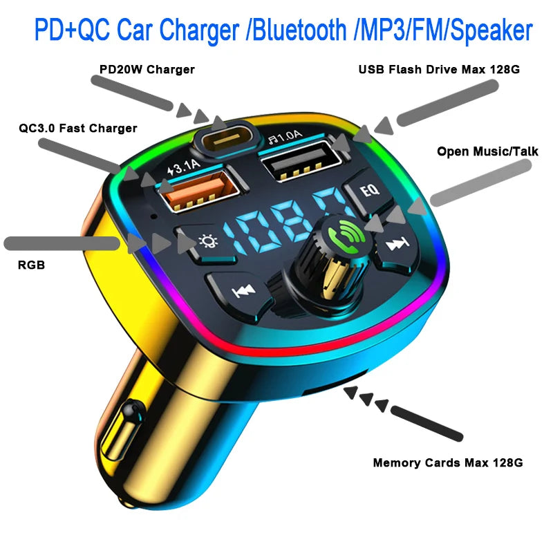 Bluetooth para Coche con Carga Rápida y Manos Libres
